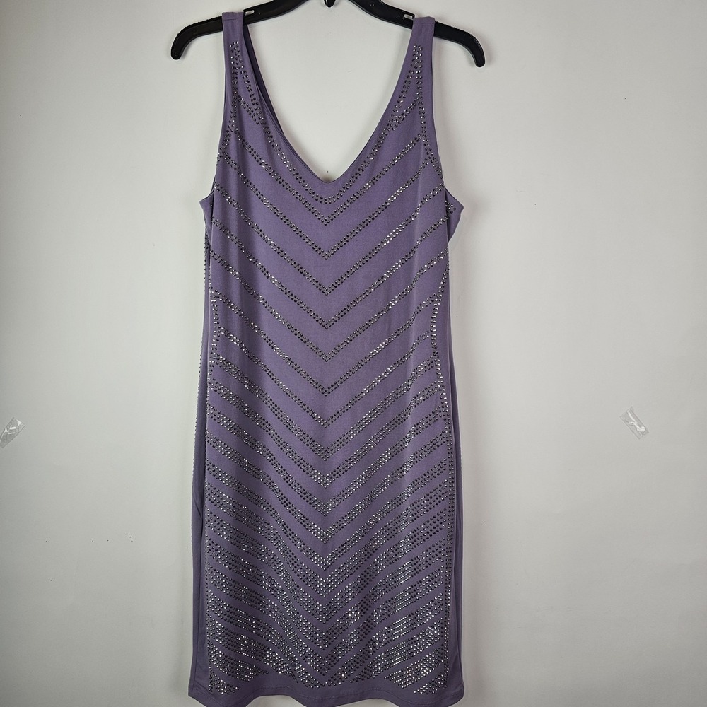 Carmen Marc Valvo Rhinestone Studded Chevron Bodycon Dress Purple Size XL Party